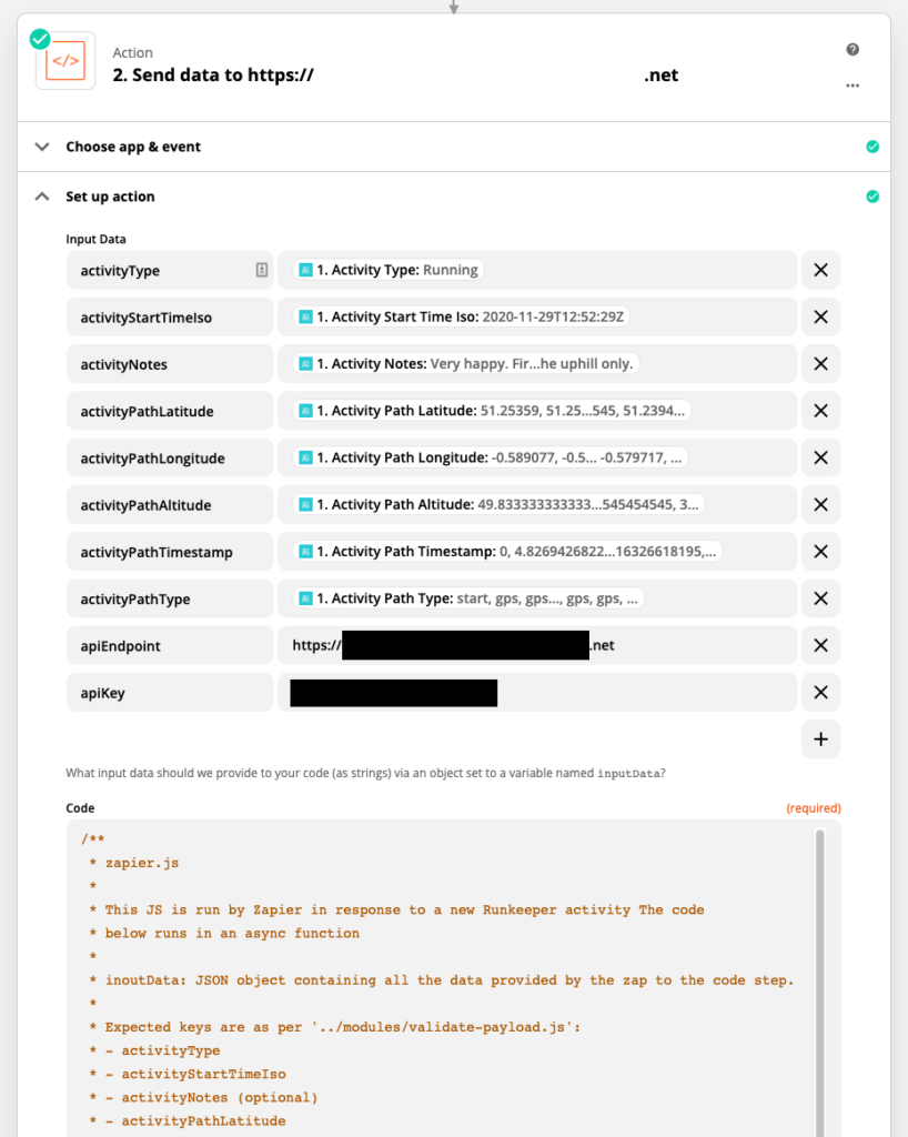 Image of Zapier setup for the Runkeeper Strava Sync app